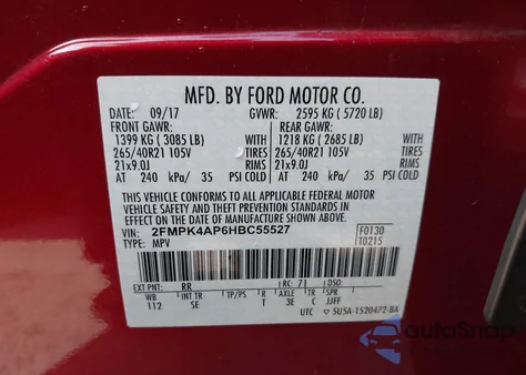 2017 Ford Edge Sport from USA, damaged, VIN 2FMPK4AP6HBC55527